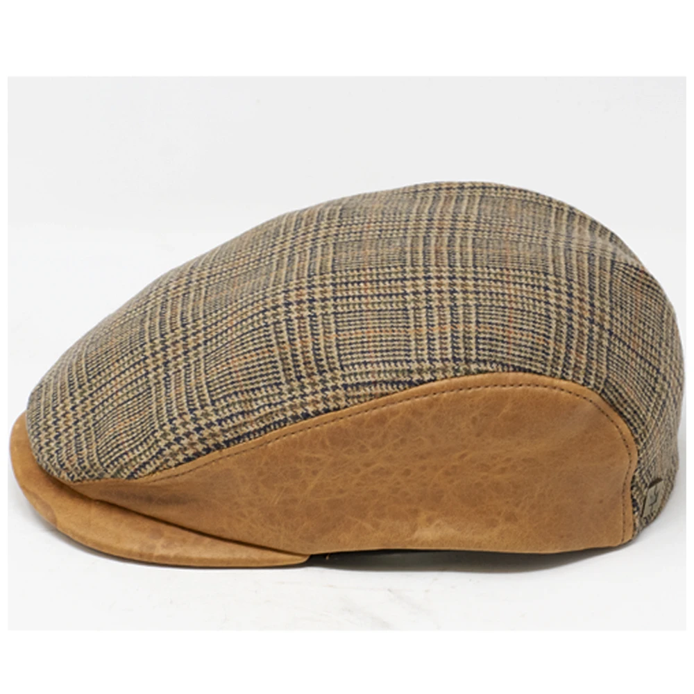Crown Cap Lambswool Plaid Ivy Leather Cap - Image 3