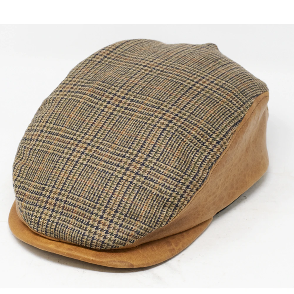 Crown Cap Lambswool Plaid Ivy Leather Cap