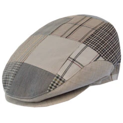 DelMonico Tan Plaid Patchwork Cap